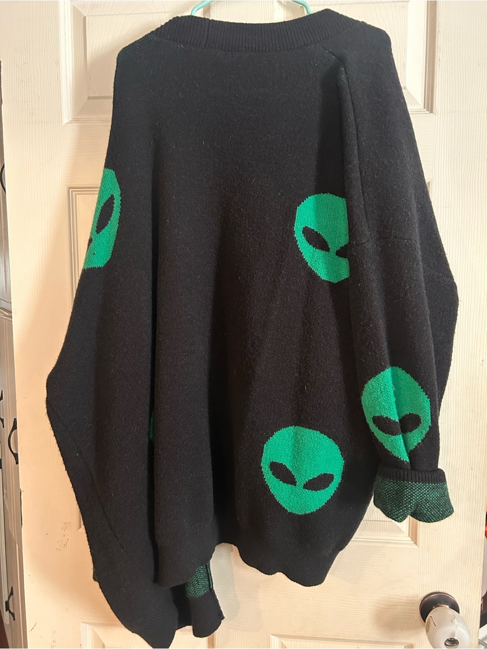 Jade by Jane Oversized Black & Green Alien Cardigan Sweater - Picture 2 of 4